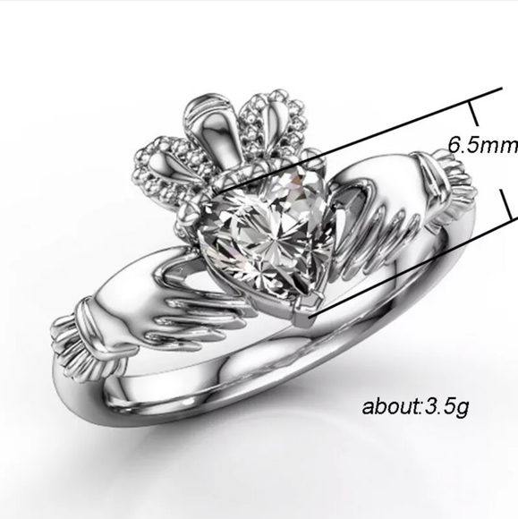 New Clear CZ Silver Claddagh Ring. - Picture 6 of 6